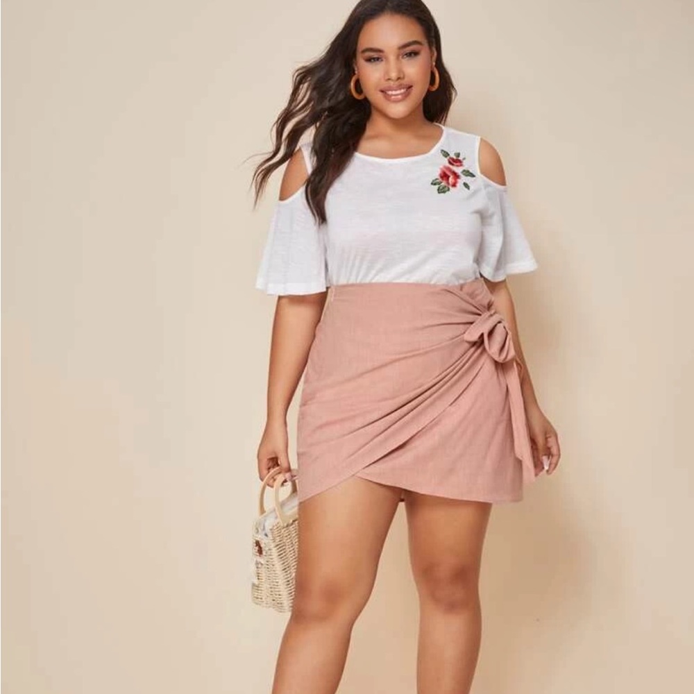 SHEIN Privé Plus Zipper Side Wrap Knot Skirt